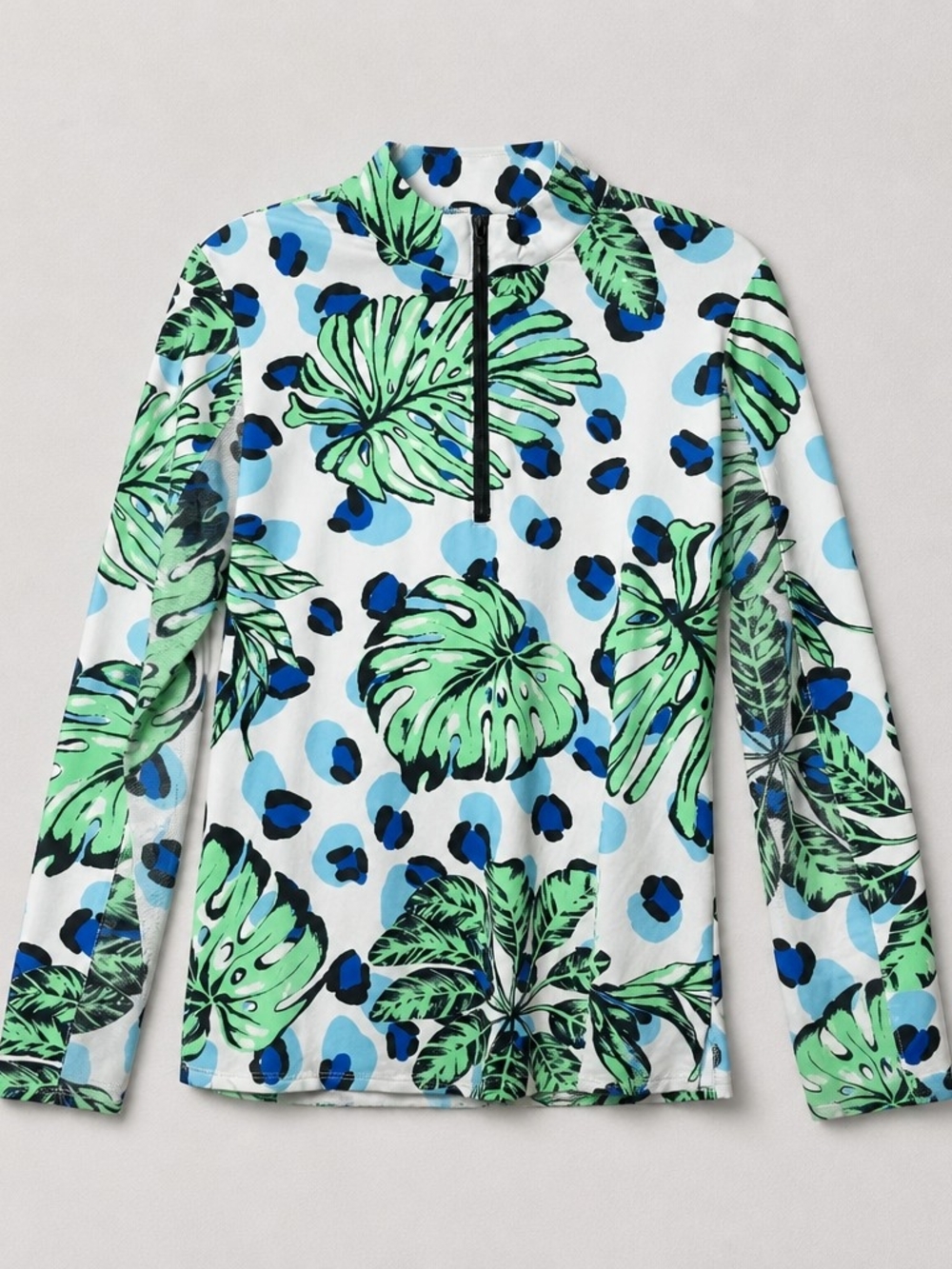 Tribal X XIX Palms UPF 50 Quarter Zip Sun Shirt Tropical Palm Print Golf Top S